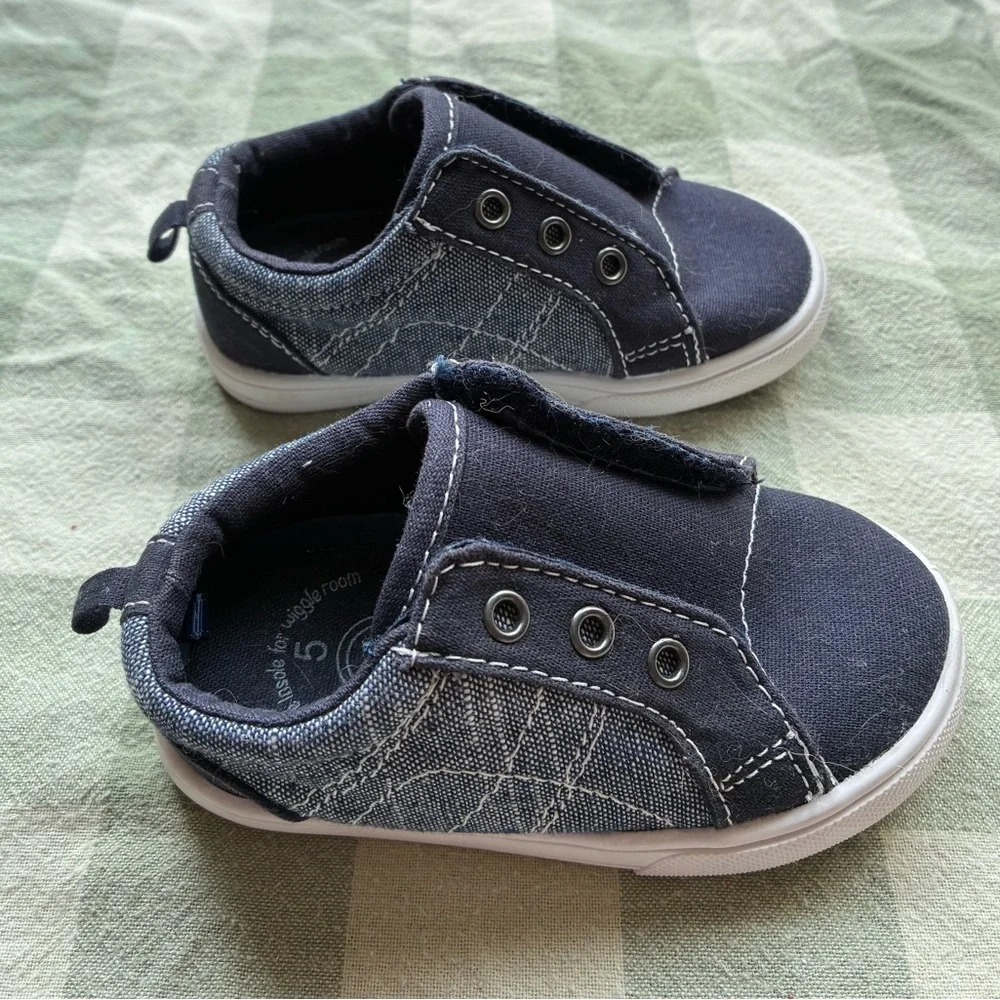 wonder nation Baby 5 Navy Slip-On Canvas Sneakers Velcro Closure Walkers